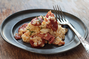 Preparación risotto de chorizo